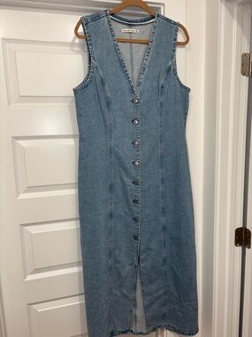 Abercrombie & Fitch Light Blue Denim V-Neck Button Dress